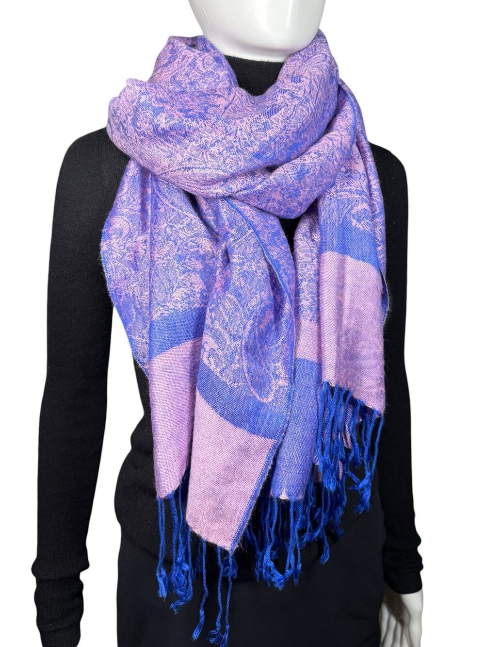 Cashmere Silk Pashmina Fringe Pink Purple Paisley Scarf Wrap